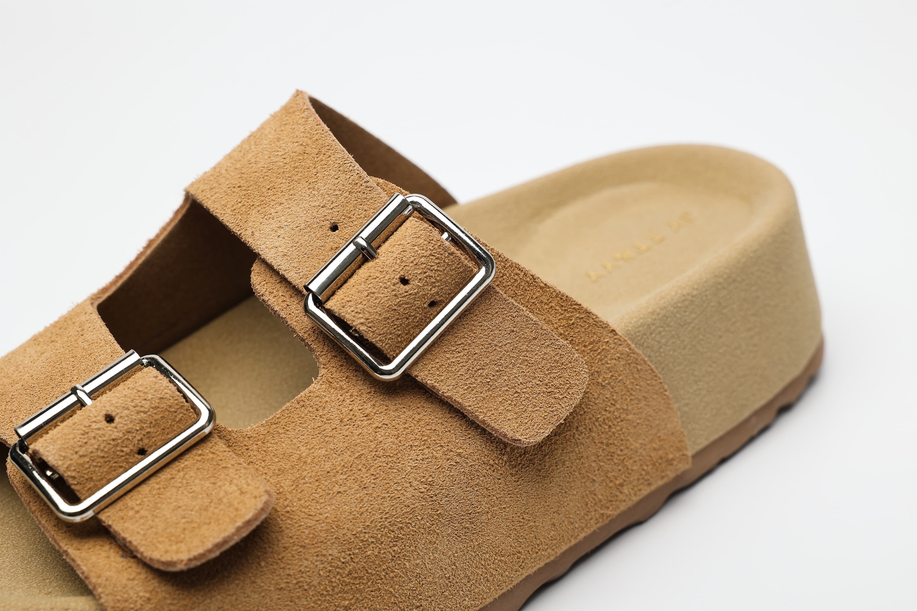 Double Buckle Cow Suede Platform Slide Sandals Detail 3